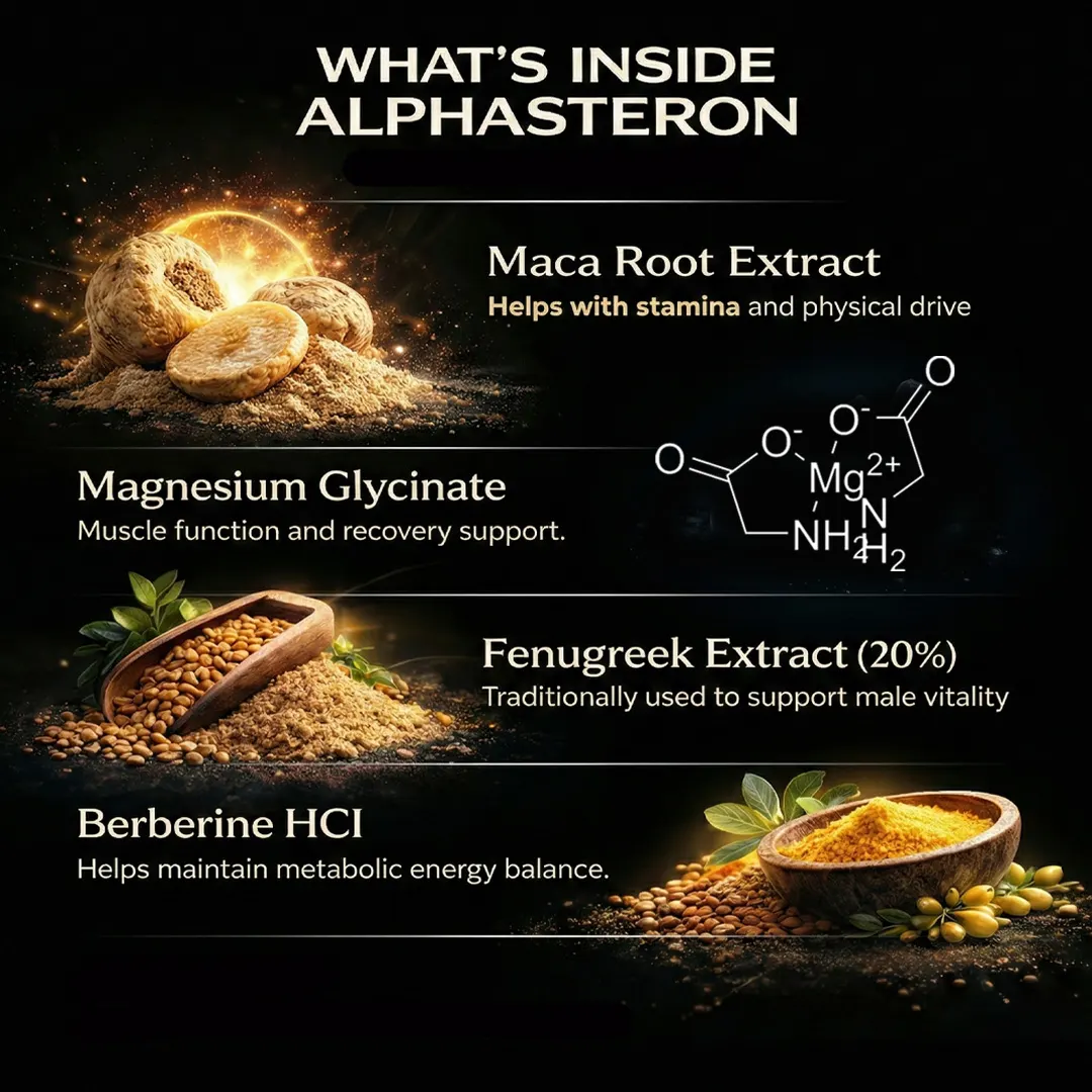 AlphaSteron Capsules with Maca Root, Magnesium & Berberine : Vitality, Strength & Metabolic Support (60N) - Image 4