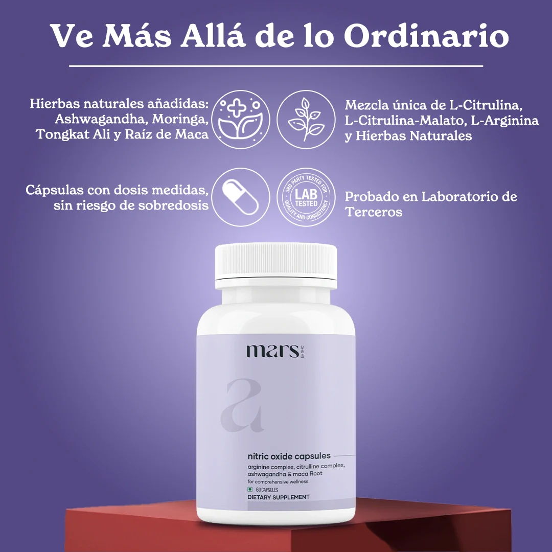 Cápsulas de Óxido Nítrico Mars con L-Arginina, L-Citrulina y Adaptógenos – Apoyo a la Circulación, Resistencia y Recuperación (60N) - Image 2