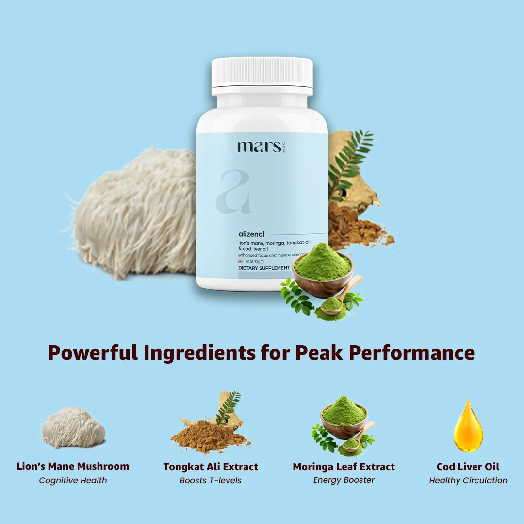 Mars Alizenol Capsules with Lion’s Mane, Tongkat Ali & Cod Liver Oil - Drive, Stamina & Testosterone Support - Image 10