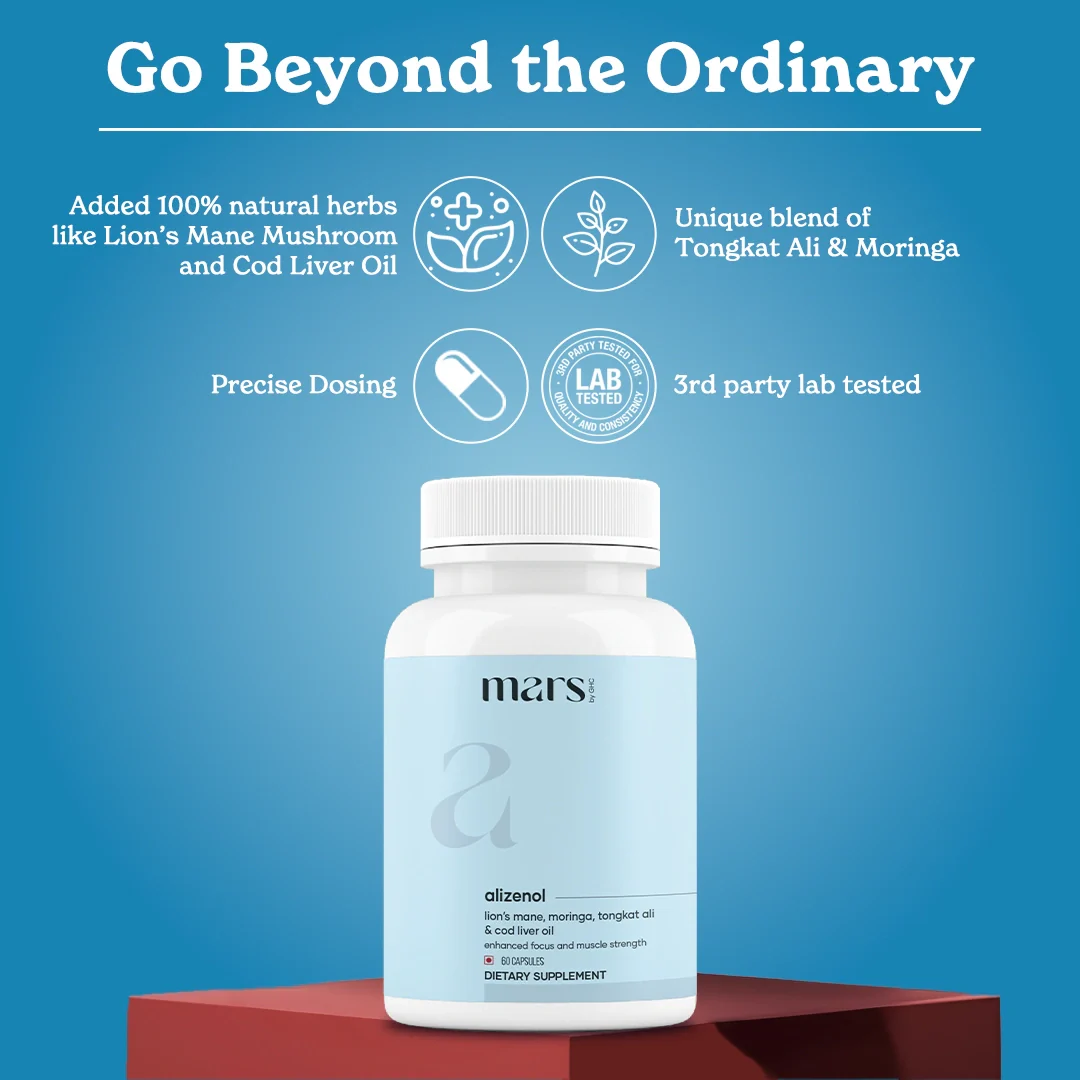 Mars Alizenol Capsules with Lion’s Mane, Tongkat Ali & Cod Liver Oil - Drive, Stamina & Testosterone Support - Image 4