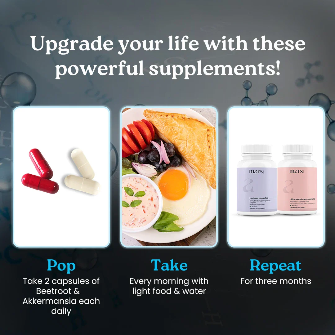 FusionFlow GLP-1 Combo: Mars Beetroot Nitric Oxide Booster & Mars Akkermansia Muciniphila Capsules - Image 4