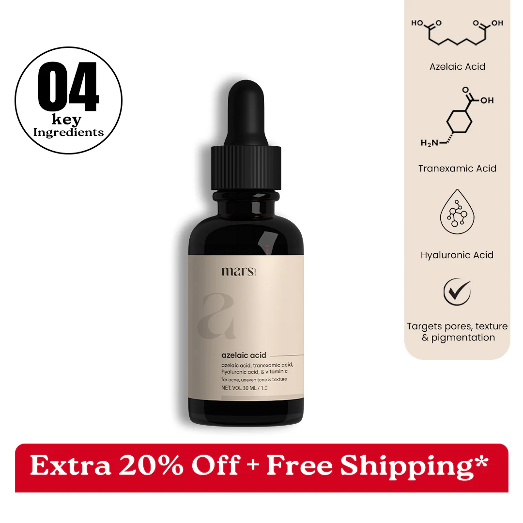 Mars Azelaic Acid Serum: Powered by Azelaic Acid, Tranexamic Acid & Hyaluronic Acid – Advanced Skin Refining Serum for Pores, Uneven Tone & Texture (30ml)