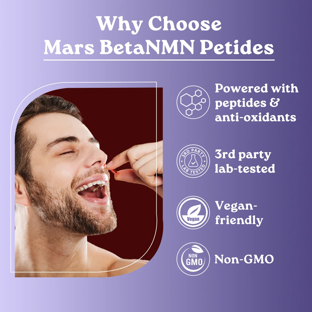 Mars BetaNMN Peptides for Cellular Revitalization, Anti-Aging & Longevity Boost | Capsules powered by Trimethylglycine & Quercetin (60 Capsules) - Image 12