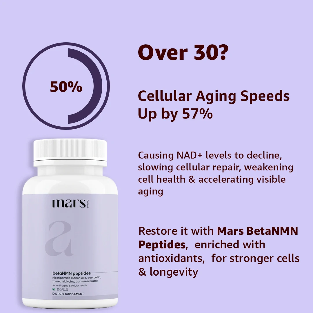 Mars BetaNMN Peptides for Cellular Revitalization, Anti-Aging & Longevity Boost | Capsules powered by Trimethylglycine & Quercetin (60 Capsules) - Image 5