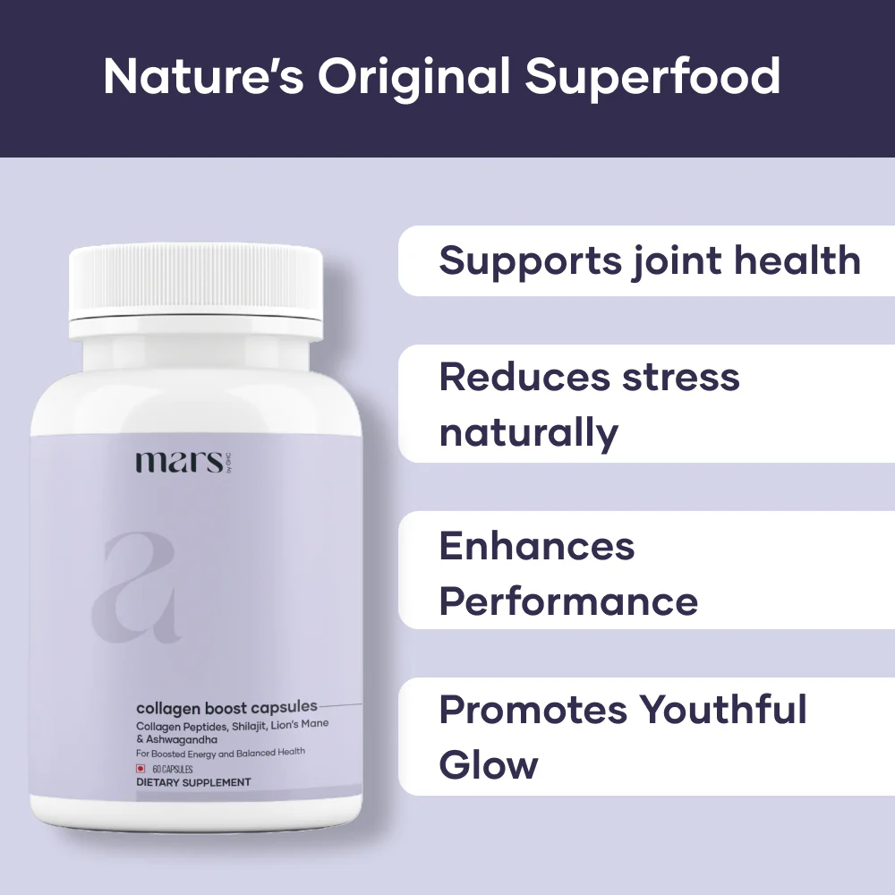 Mars Collagen Boost Capsules Powered with Tri-Peptides, Shilajit, Ashwagandha & Lion's Mane – Skin, Joint, and Brain Health Support (60N) - Image 4