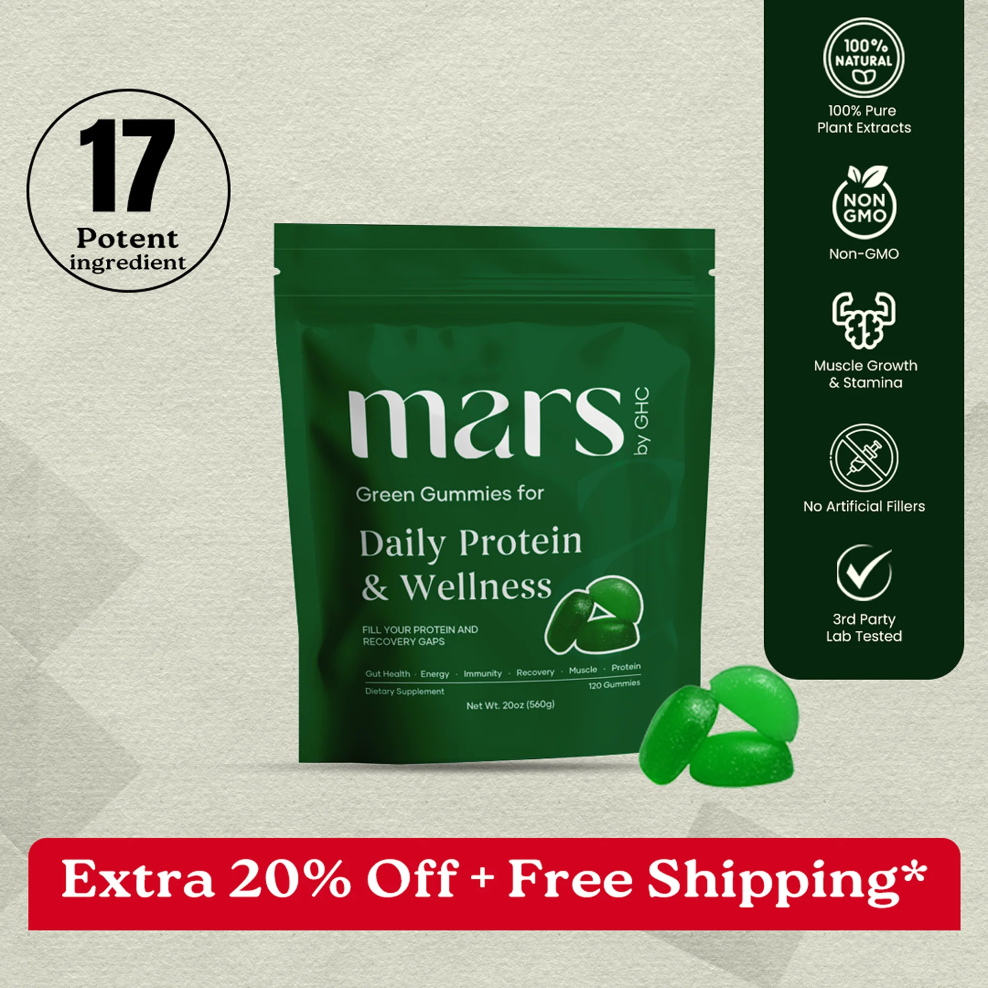 Mars Daily Pro Green Gummies - Low Sugar