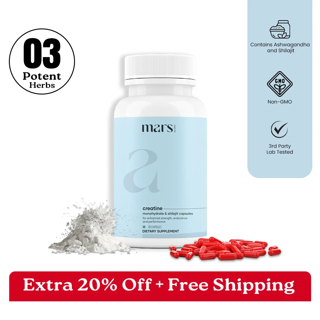 Mars Micronized Creatine Monohydrate Caps: Powered with Shilajit (120 N)