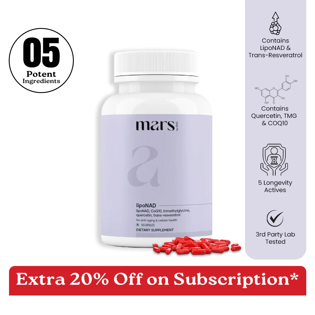 Mars lipoNAD+ Capsules with Trans-Resveratrol & Trimethylglycine – Anti-Ageing, Skin Health & Cellular Longevity Support