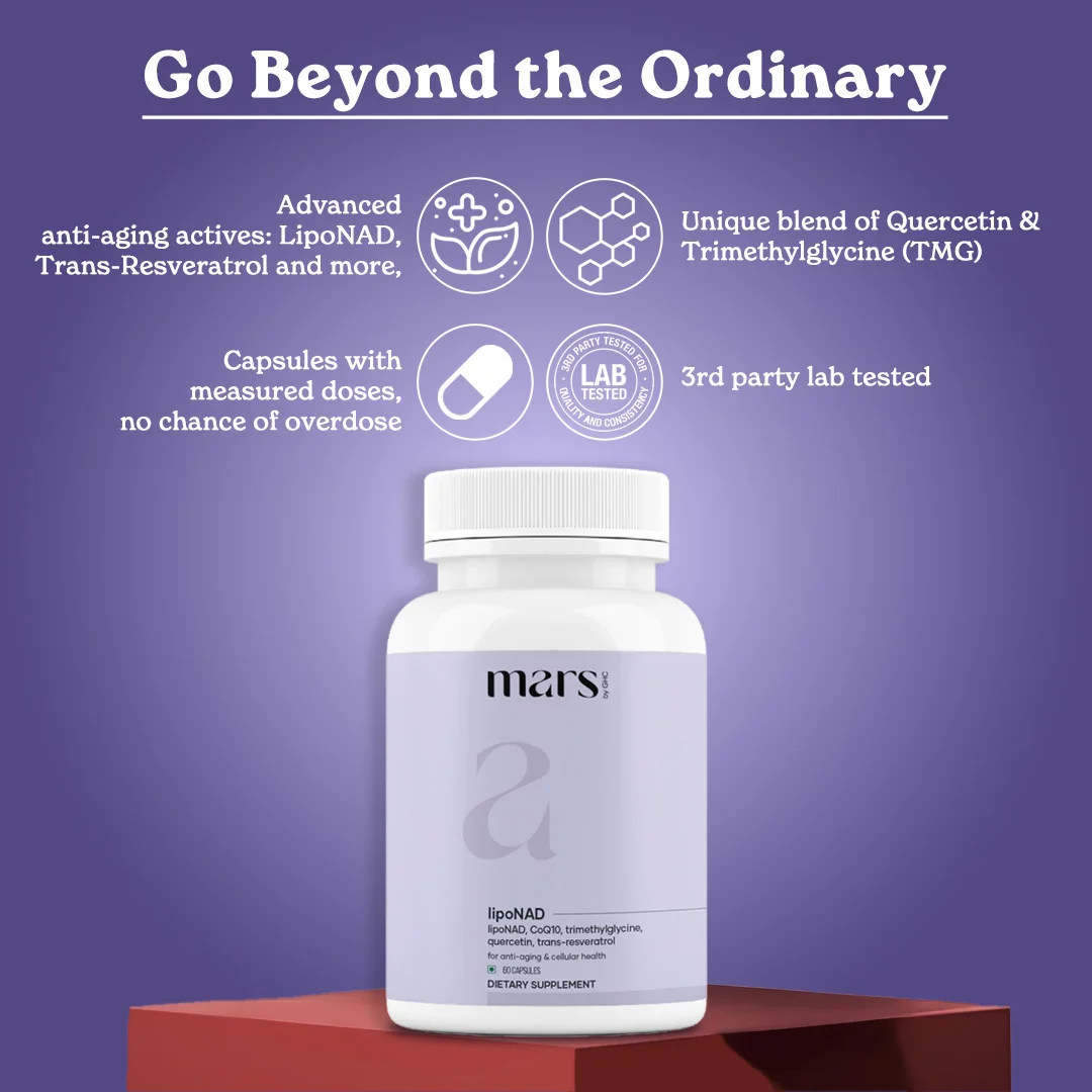 Mars lipoNAD+ Capsules with Trans-Resveratrol & Trimethylglycine – Anti-Ageing, Skin Health & Cellular Longevity Support - Image 4