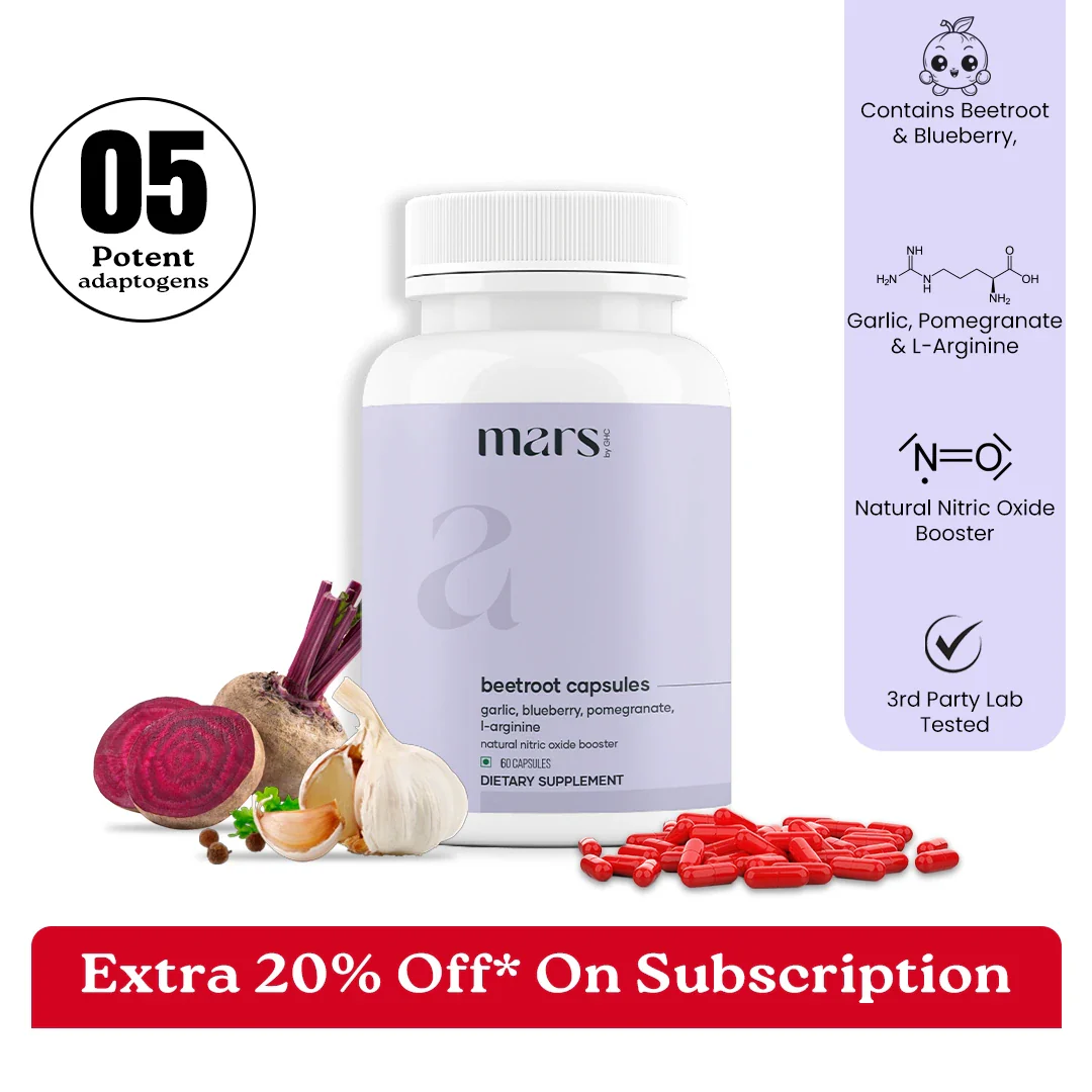 Mars Natural Nitric Oxide Booster: Powered by Beetroot, Garlic, Blueberry, Pomegranate, L-Arginine