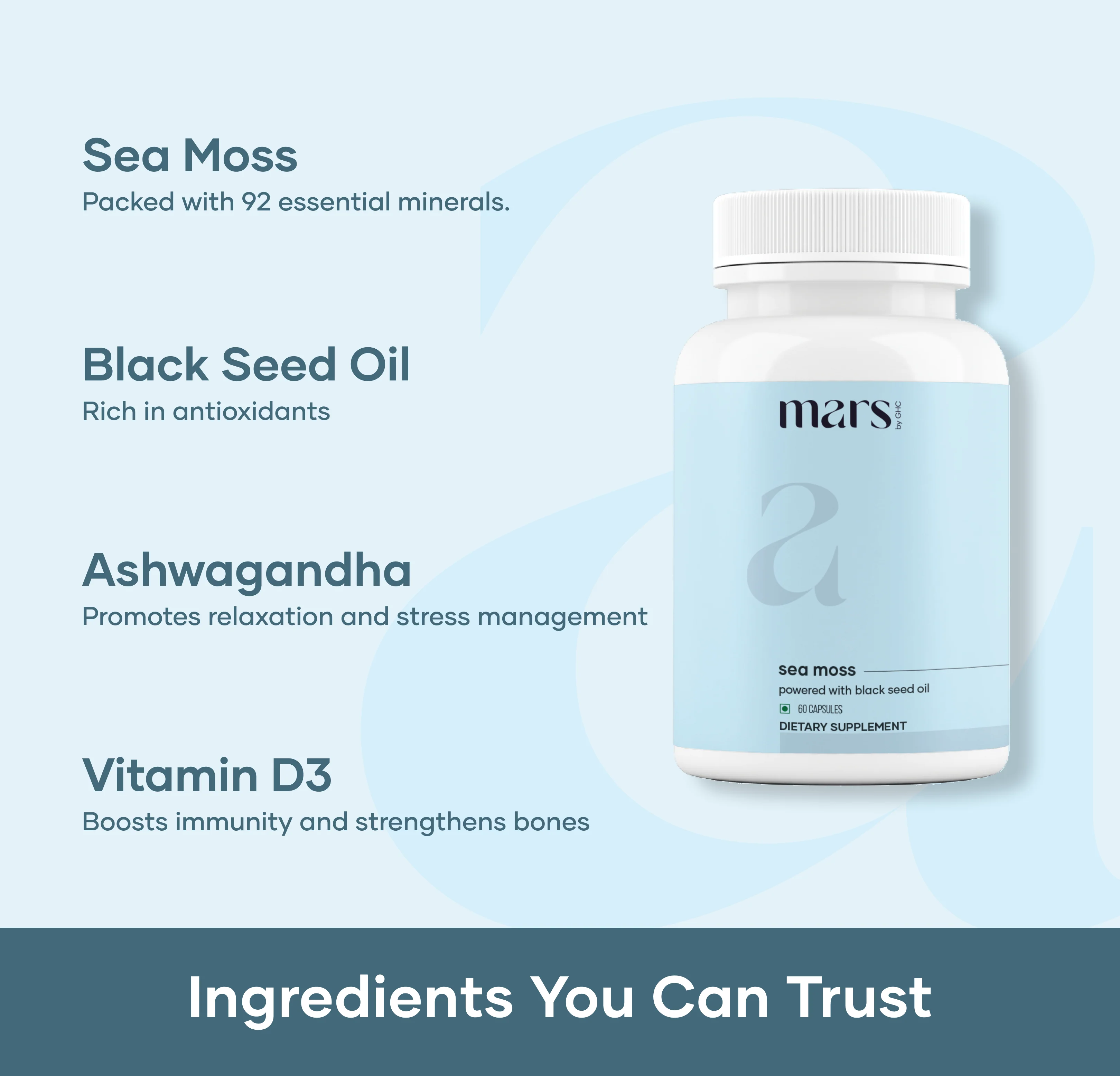 Mars Natural Sea Moss Caps: Powered with Ashwagandha, Black Seed, & Vitamin D3 - Image 2