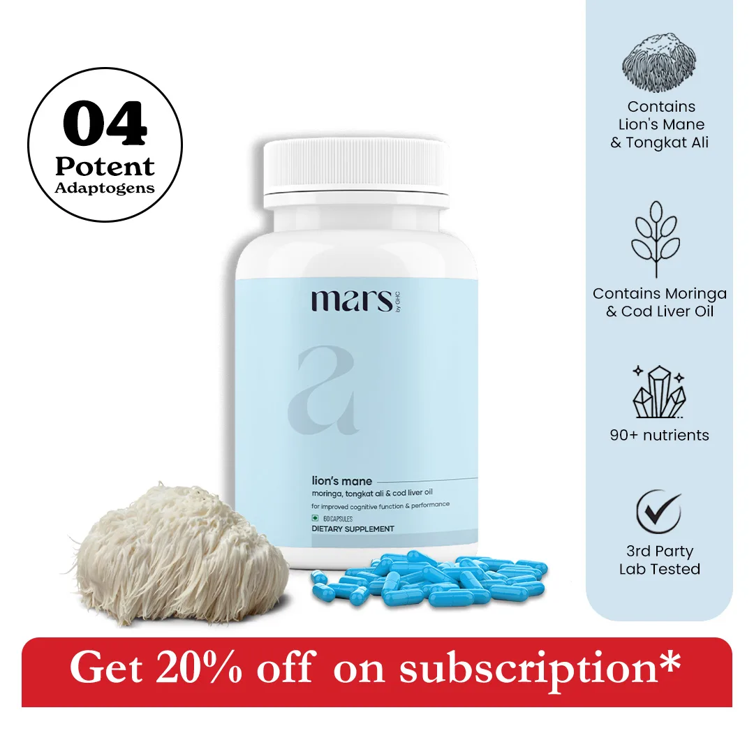 Mars Lions Mane Caps: Energy & Mental Support Supplement With Tongkat Ali & Moringa