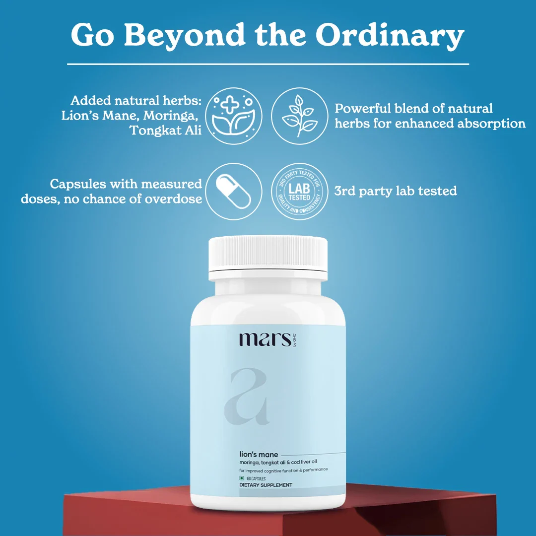 Mars Lions Mane Caps: Energy & Mental Support Supplement With Tongkat Ali & Moringa - Image 4