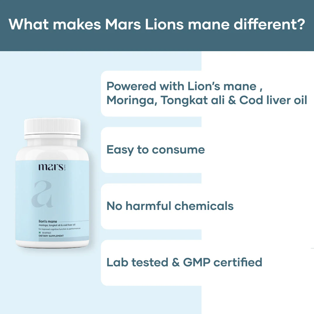 Mars Pure Lion's Mane Caps: Powered with Moringa, Tongkat Ali & Cod Liver Oil (60 N) - Image 5