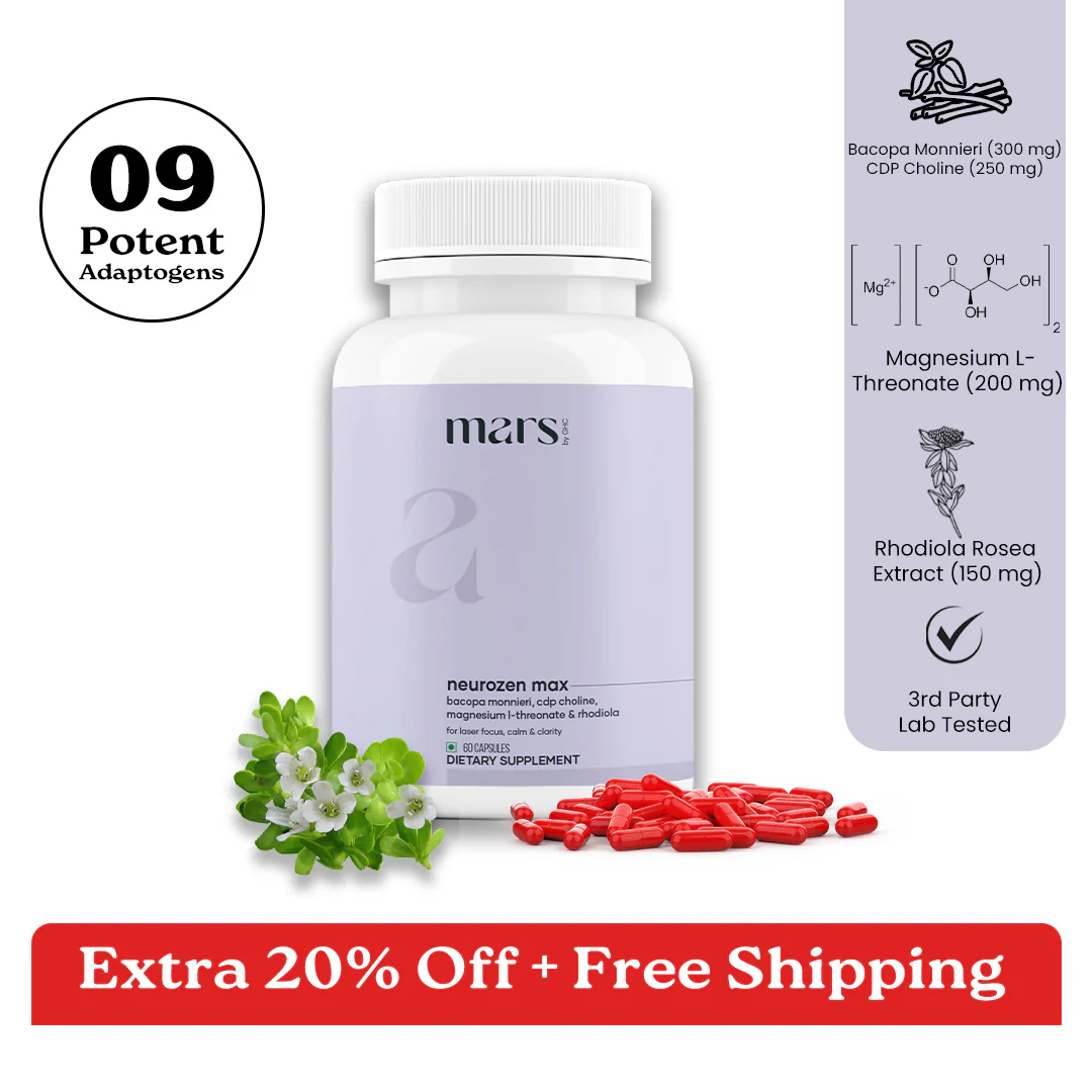NeuroZen Max with Bacopa Monnieri, CDP Choline, Magnesium L-Threonate, Rhodiola Rosea & L-Theanine – Unlock Focus, Memory & Stress Resilience (60N)